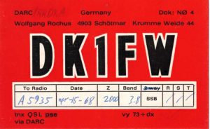 QSL card from DK1FW in Germany